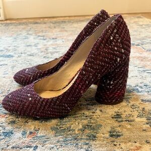 Louise et Cie Woven Wine-Red Block Heel Pumps